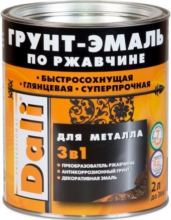 Грунт-эмаль Dali По ржавчине 3 в 1, 2 л (белый, RAL 9010)
