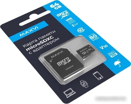 Карта памяти Maxvi microSDXC 64GB MSD64GBC10V10 (с адаптером)