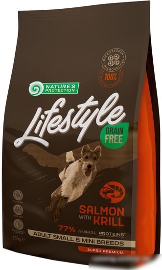 Сухой корм для собак Nature's Protection Lifestyle GF Adult Small and Mini Salmon with krill 1.5 кг Сухой корм для собак Nature's Protection Lifestyle GF Adult Small and Mini Salmon with krill 1.5 кг