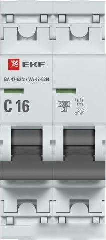 Выключатель автоматический EKF PROxima ВА 47-63N 2P 16А (C) 6кА M636216C