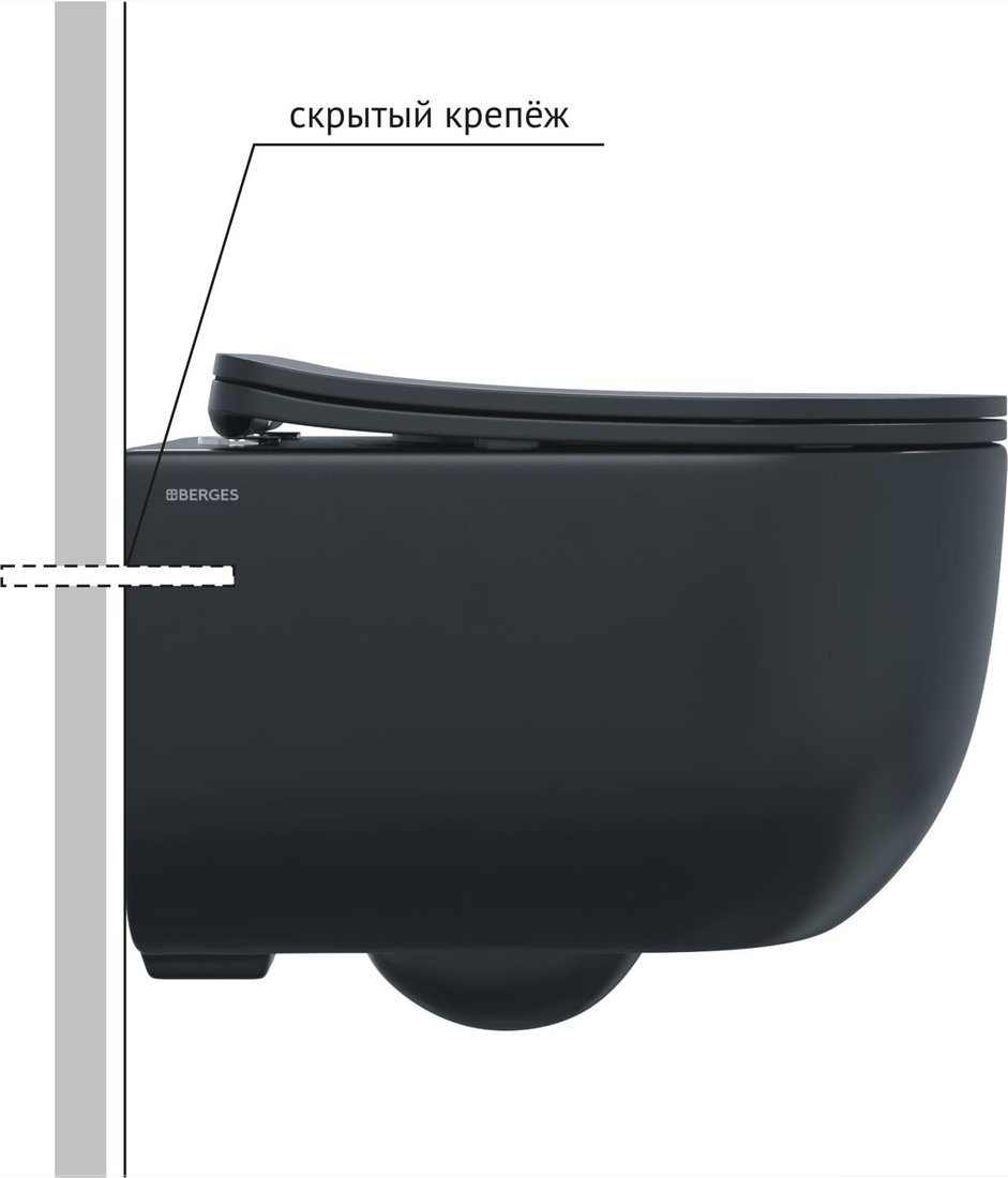 Унитаз подвесной Berges Wasserhaus Ventas Black Rimless + Visam Slim 525 EX-043326 (с сиденьем)