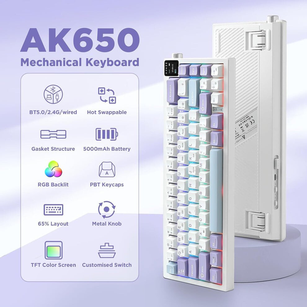 Клавиатура Ajazz AK650 (белый/фиолетовый/голубой, Ajazz Flying Fish)