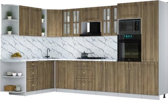 Готовая кухня Интерлиния Мила Шато 1.88x3.4 ВТ LV (дуб вотан/дуб вотан/белый гранит)