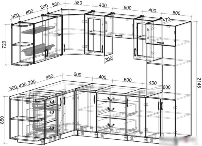 Готовая кухня Интерлиния Мила Крафт 1.88x2.6 левая (дуб полярный)