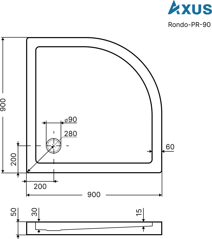 Душевой уголок Axus Rondo 90x90 + душевой поддон Rondo 90x90 k0025