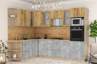 Готовая кухня Интерлиния Мила 1.88x2.8 левая (дуб золотой-бетон-дуб бунратти)