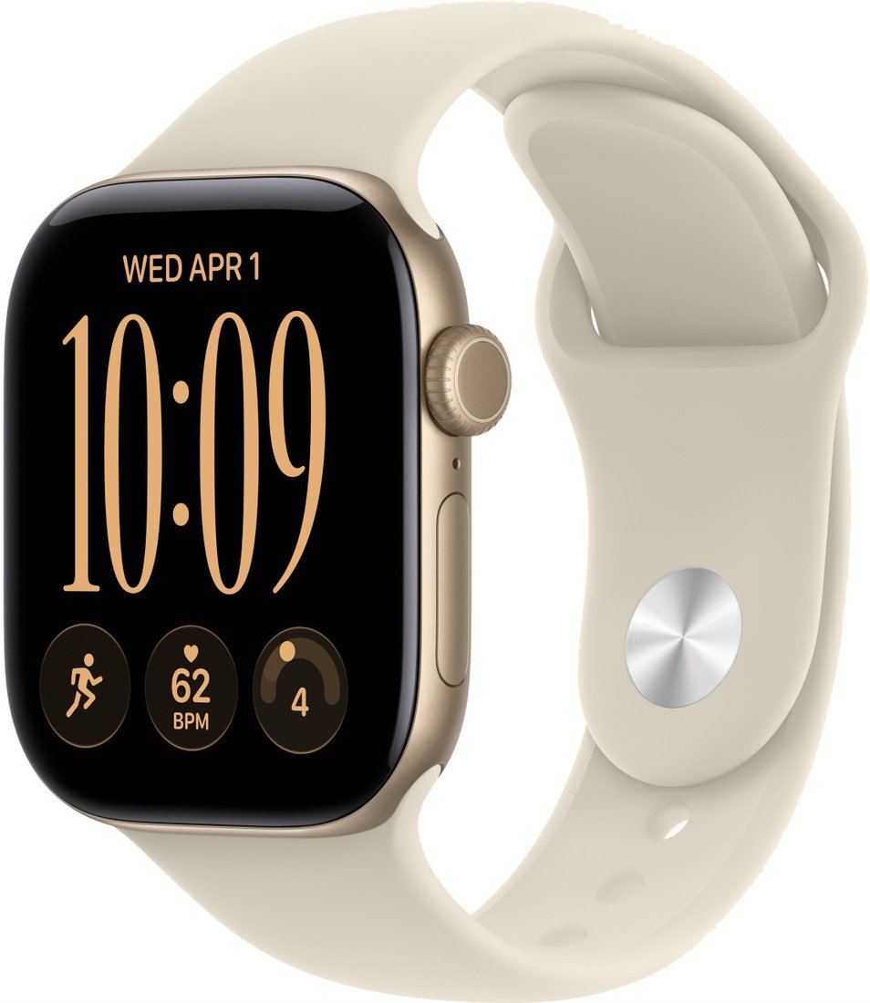 Умные часы Apple Watch Series 12 42 мм (алюминиевый корпус, светлое золото/песочный, спортивный силиконовый ремешок S/M)