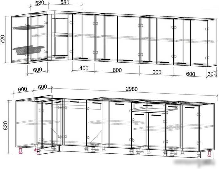 Готовая кухня Интерлиния Мила 12x30 без столешницы (бетон/антрацит)