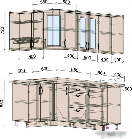 Угловая кухня Интерлиния Мила Крафт 1.2x2.0 (дуб английский)