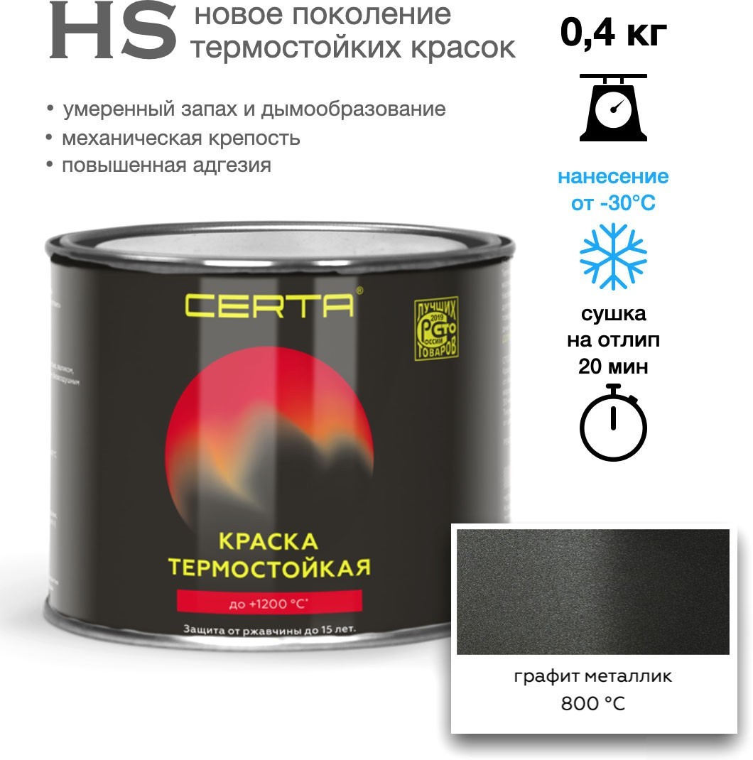 Краска Certa HS Термостойкая 800С 0.4 кг (графит металлик)