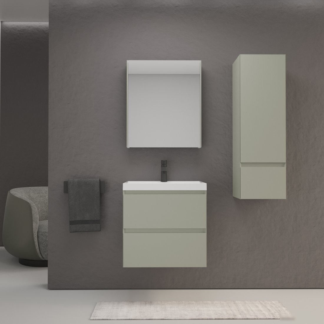 Symbolite Тумба под умывальник Манхэттен 60 Plus 2 ящика + Asti 60x45 (подвесная, олива/антрацит)
