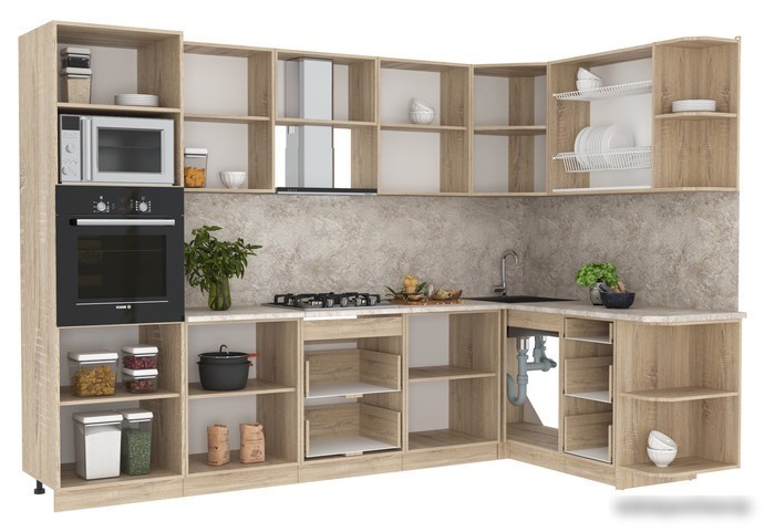 Готовая кухня Интерлиния Мила 1.68x3.0 правая (вудлайн кремовый/малага)