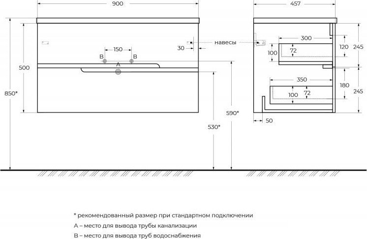Cezares Тумба под умывальник DUET-N-900-2C-SO-BL DUET-N
