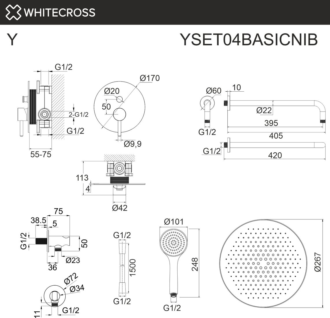 Душевая система Whitecross Y YSET04BASICNIB (брашированный никель)