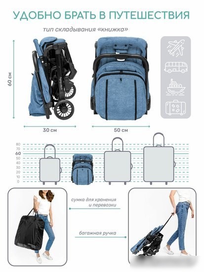 Коляска прогулочная «книга» Amarobaby Voyager (синий)