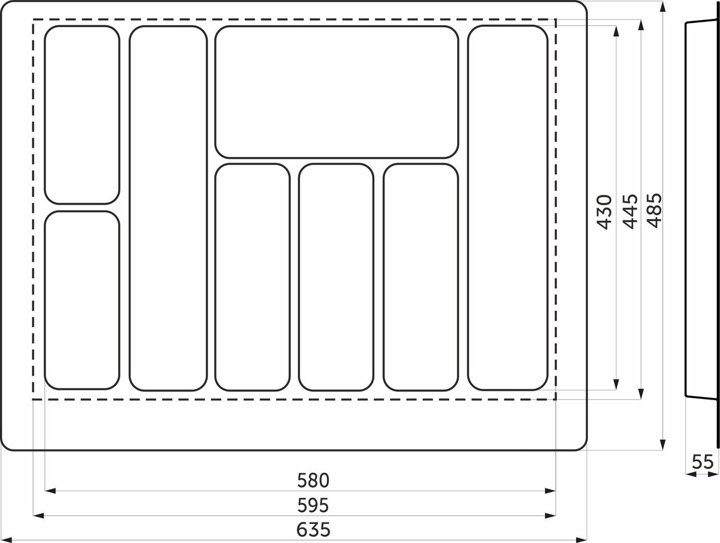 Лоток для столовых приборов AKS 700 Pixel 635x485 (черный)