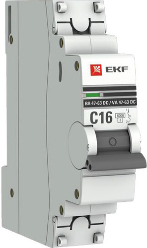 Выключатель автоматический EKF PROxima 1P 16А (C) 6кА ВА 47-63 DC mcb4763-DC-1-16C-pro