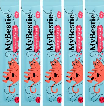 Лакомство для кошек MyBestie Лосось и Рыбий Жир (5x15 г)