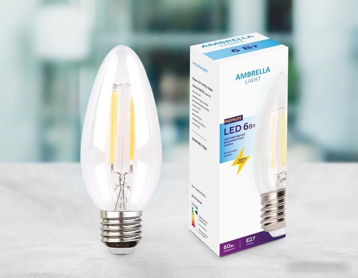 Светодиодная лампочка Ambrella Filament LED E27 6 Вт 4200 К 202220