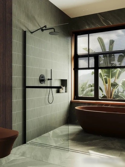Душевая стенка MaybahGlass 195x79 MGD-726-6у (прозрачное стекло/черный)