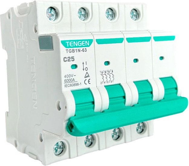Выключатель автоматический Tengen TGB1N-63 4P 25A C 6kA 4M TGB1N-63-4-25C
