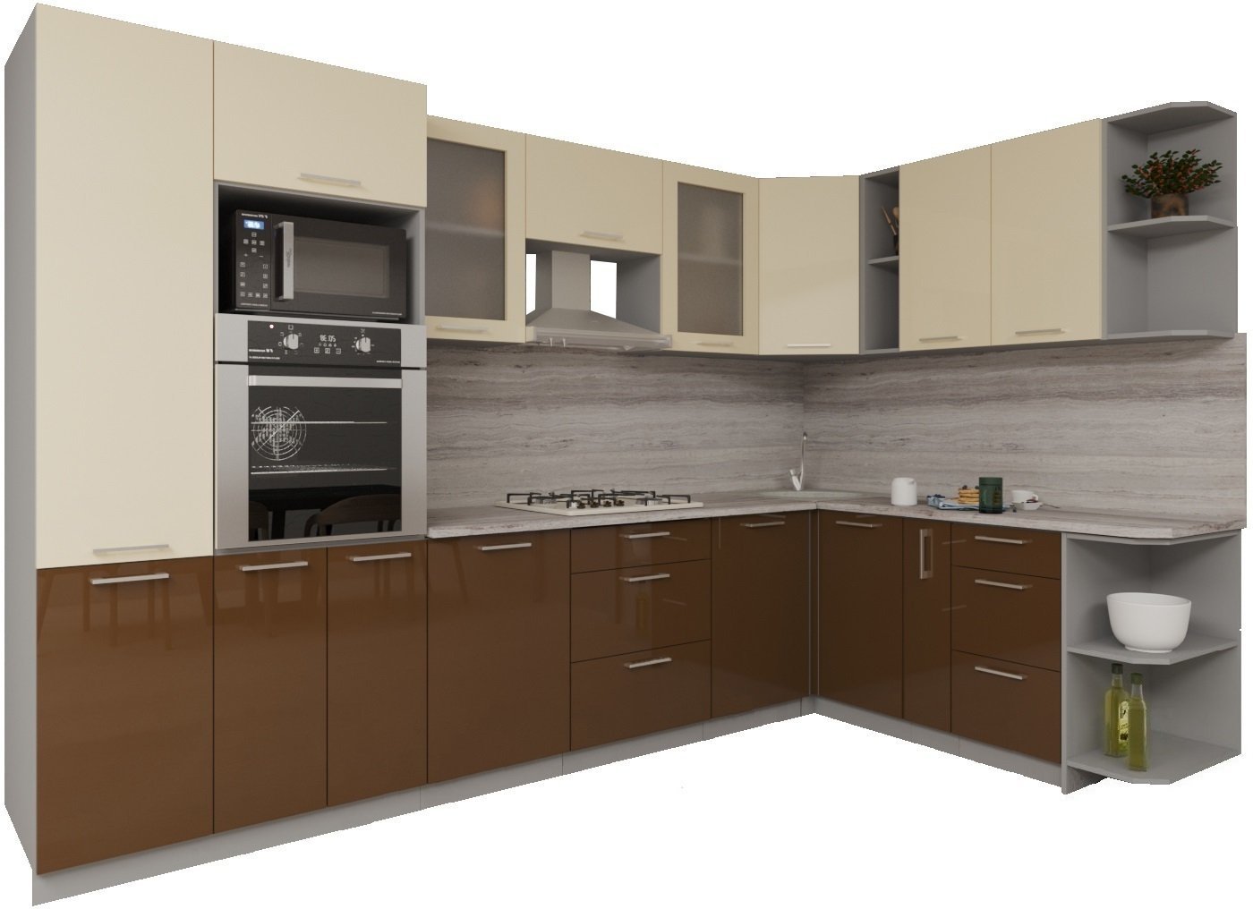 Готовая кухня Интерлиния Мила Gloss 1.88x3.2 правая (ваниль-шоколад)