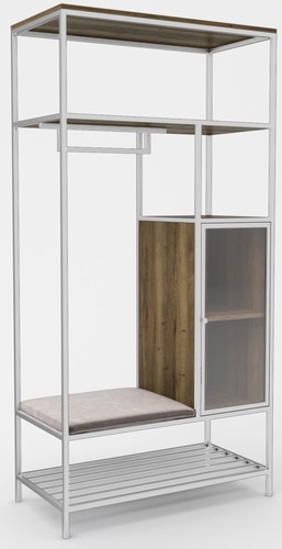 Стеллаж Hype Mebel Босс 120x200 (белый/дуб галифакс олово/велюр серый)