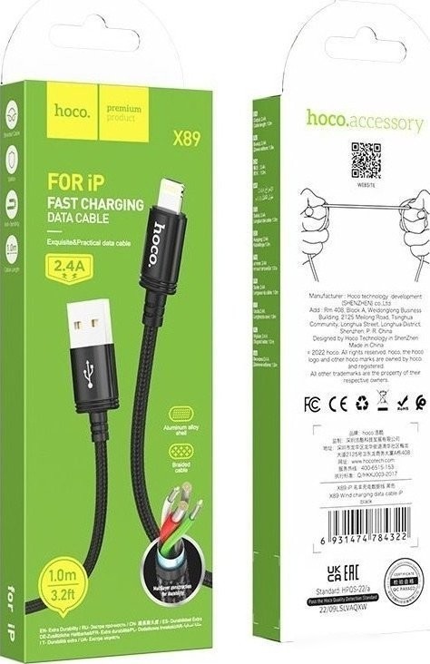 Кабель Hoco X89 USB Type-A - Lightning (1 м, черный)