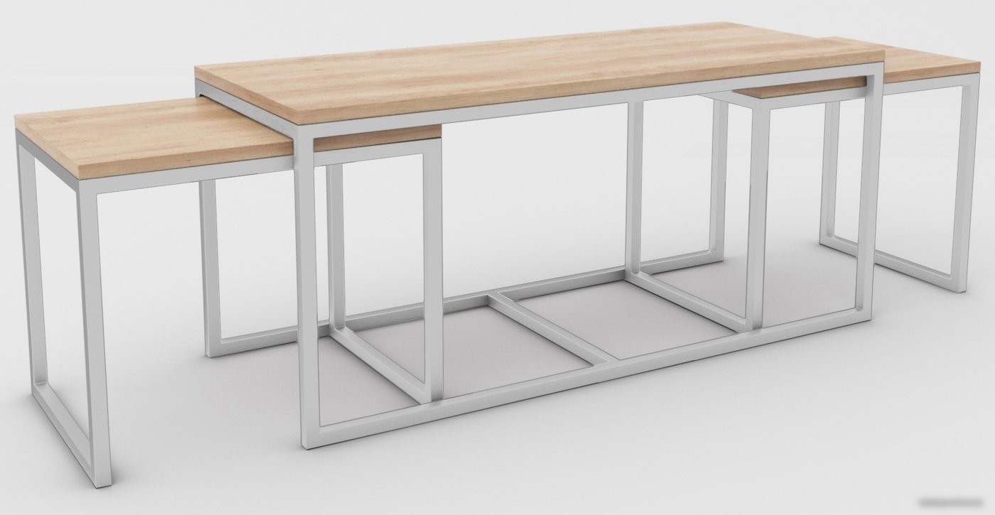 Журнальный столик Hype Mebel Трио 40x100-200 (белый/дуб галифакс натуральный) Журнальный столик Hype Mebel Трио 40x100-200 (белый/дуб галифакс натуральный)