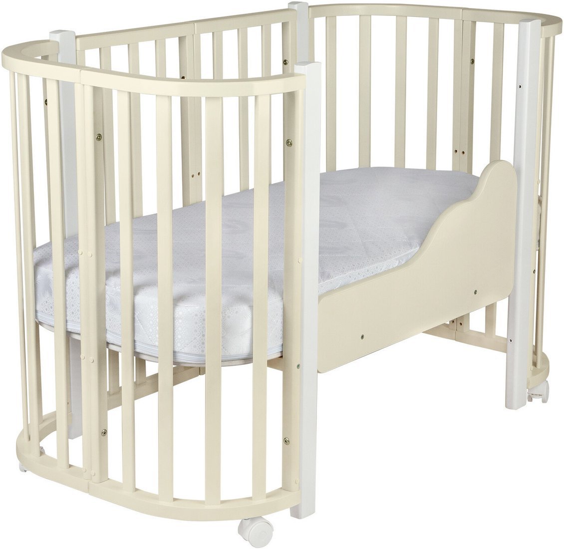Кроватка-трансформер Indigo Baby Lux 3 в 1 (слоновая кость/белые стойки)