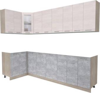 Готовая кухня Интерлиния Мила 12x27 без столешницы (вудлайн кремовый/бетон)