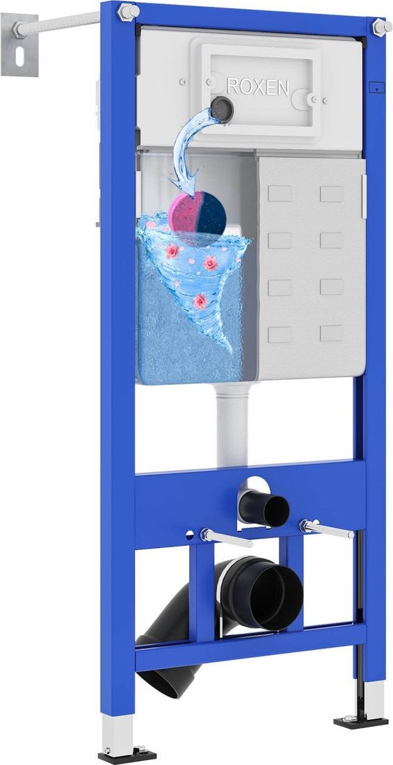 Унитаз подвесной Roxen Сube в комплекте с инсталляцией StounFix Dual Fresh 6 в 1 968065 (кнопка: брашированное золото)