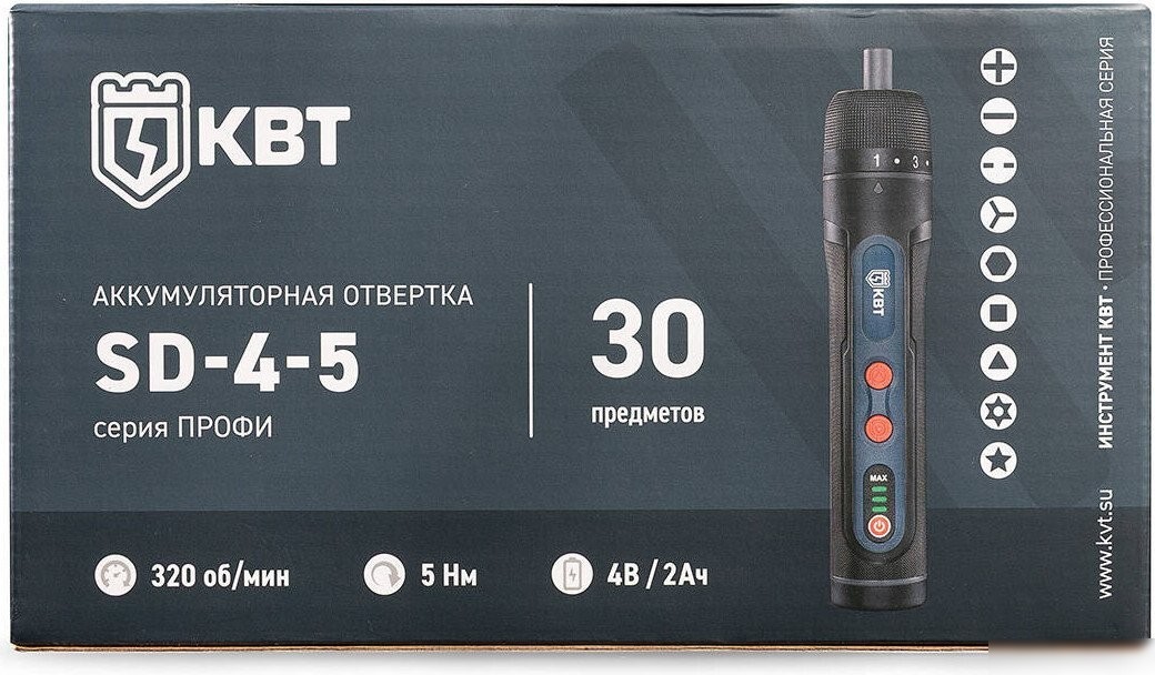 Электроотвертка КВТ SD-4-5 (с АКБ, кейс)