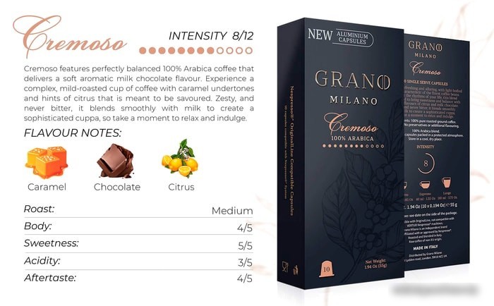 Кофе в капсулах Grano Milano Cremoso 10 шт
