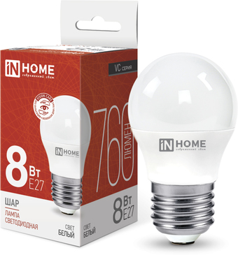 Светодиодная лампочка In Home LED-Шар-VC 8Вт 230В Е27 4000К 760Лм 4690612020570