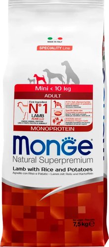 Сухой корм для собак Monge Speciality Line Monoprotein Mini Ягненок, рис с картофелем 7.5 кг