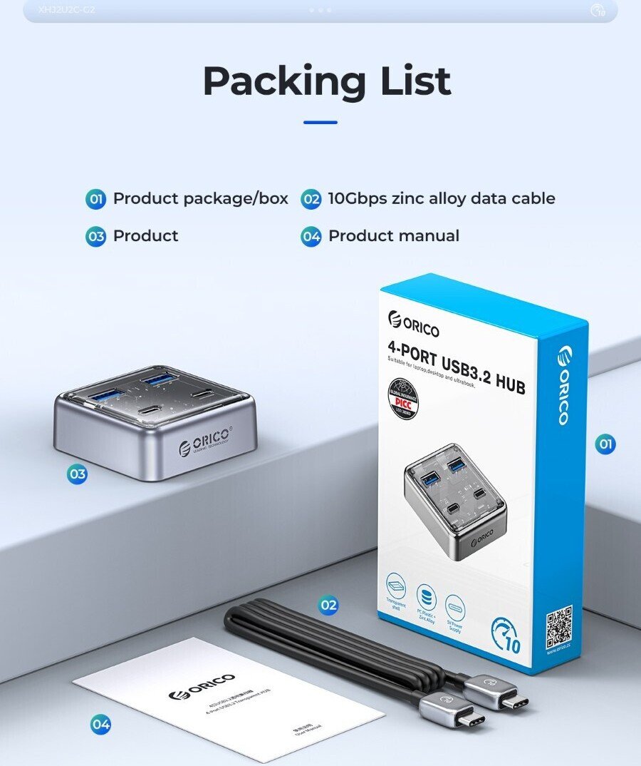 USB-хаб Orico XHJ2U2C-G2-10-GY-BP