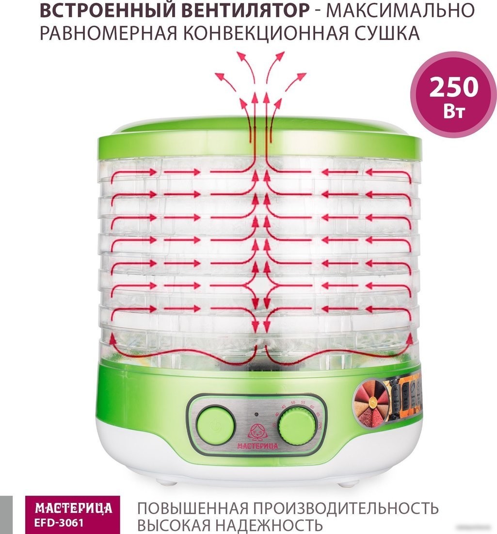 Сушилка для овощей и фруктов Мастерица EFD-3061 (зеленый перламутр)