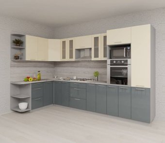 Готовая кухня Интерлиния Мила Gloss 1.68x3.4 левая (ваниль-асфальт)
