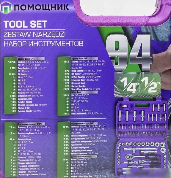 Универсальный набор инструментов Помощник 4941-5 (94 предмета)