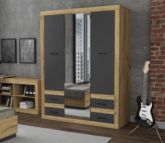 Шкаф распашной Интерлиния Loft LT-ШК1 (дуб золотой/антрацит)