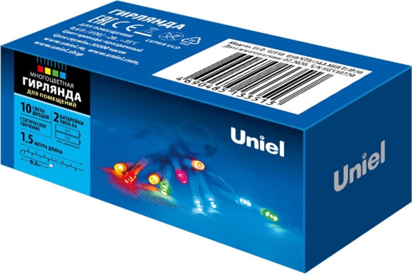 Новогодняя гирлянда Uniel ULD-S0150-010/STB/2AA MULTI IP20 UL-00007181