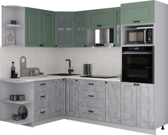Готовая кухня Интерлиния Мила Деко 1.68x2.4 LV (керамика/мята/опал светлый)