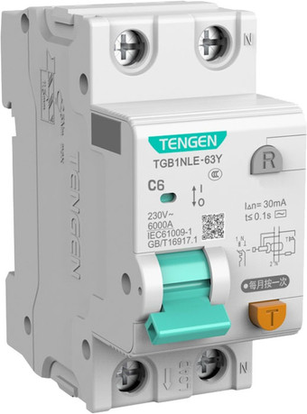 Дифференциальный автомат Tengen TGB1NLE-63Y 1P+N 6A C 6kA 30mA AC 2M TEN312169