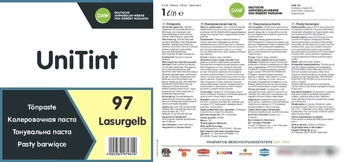 Колеровочная краска Alpina UniTint 1 л (№97 lasurgelb)