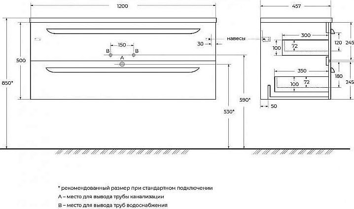 Cezares Тумба под умывальник ECO-CER-N-1200-2C-SO-GAO-P