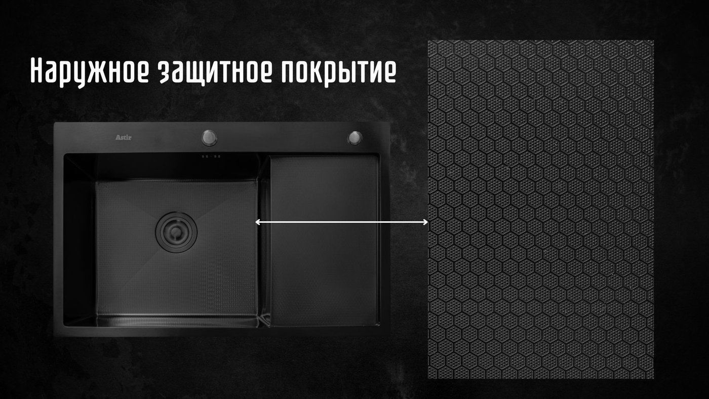 Кухонная мойка Astir Decor PVD Black C78x51BL (с сифоном, дозатором и коландером)