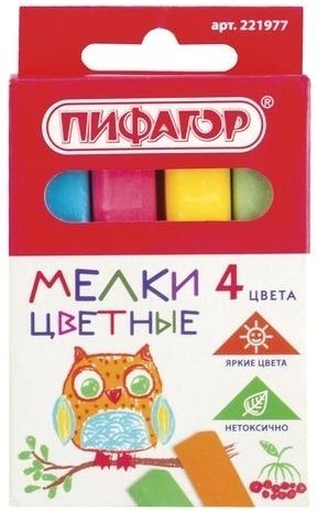 Набор мела канцелярского Пифагор 221977 (4 цв.)
