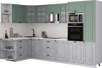 Готовая кухня Интерлиния Мила Деко 1.68x3.2 LV (керамика/мята/опал светлый)