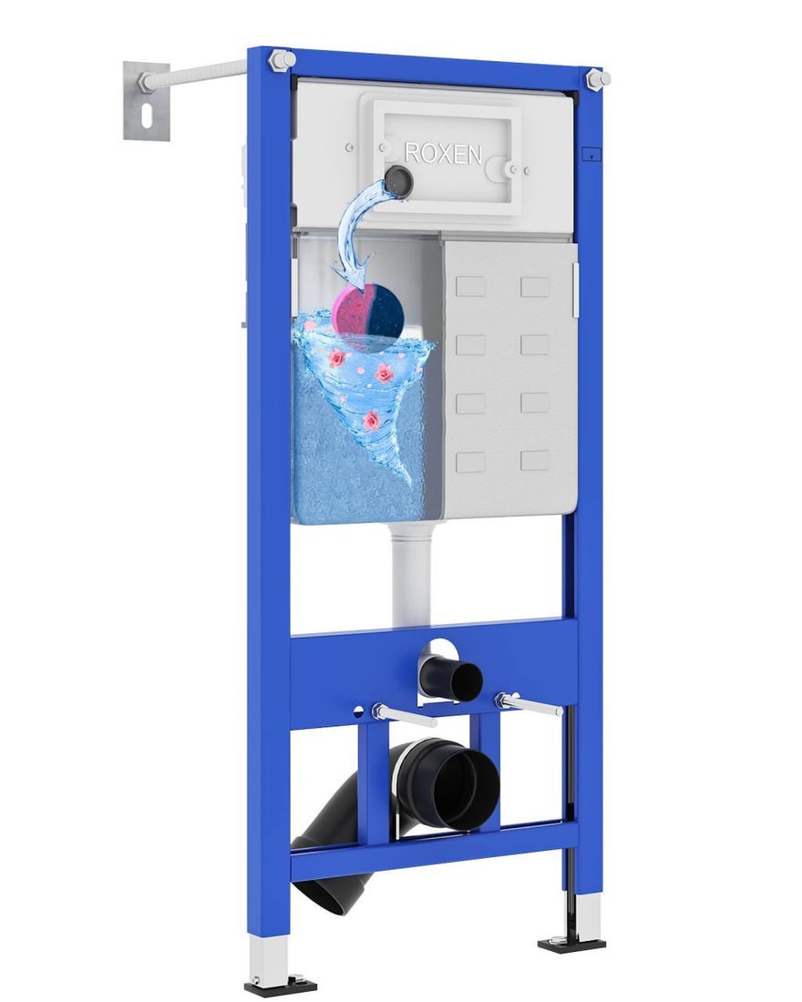 Инсталляция для унитаза Roxen StounFix Dual Fresh 710200 с удлиненными креплениями в комплекте и встр. контейнером для гигиенических таблеток (аромадозатор)